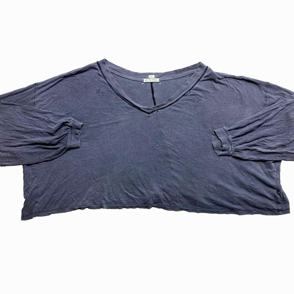 Free People Cropped Top Womens Large Gray Long Sleeve Destroyed Oversized